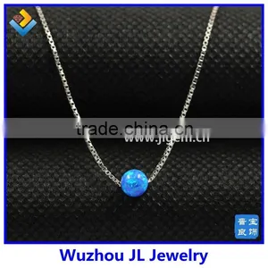 Lovely Synthetic Dark Blue Opal Bead Pendant With 925 Sterling Silver Box Chain Necklace thumbnail-1