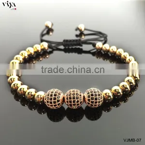Macramen Beads Bracelet Stainless Steel Micro Pave HQ PVD Plated No Color Lose Blue CZ AAA Grade Stones thumbnail-4