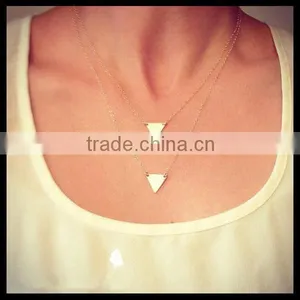 Two Layer Enamel Triangle Necklace Minimalist Pendant Delicate Jewelry thumbnail-1