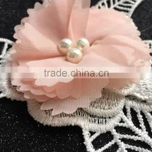 Chiffon Flower Applique With Lace,Crochet Flower Patches For Dress thumbnail-2