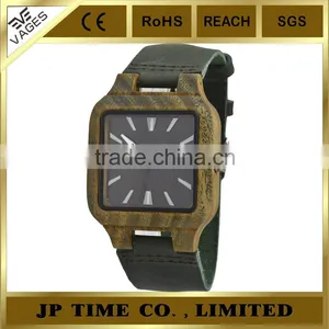 Square Case Analog Quartz Wooden Watch Leather Japan Movement Laser Logo thumbnail-4