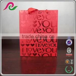 China Luxury Red Hot Stamping Love Wedding Gift Bags With Ribbon Handle thumbnail-1