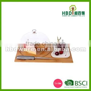 High Quality Glass Cheese Dome With Bamboo Board Set thumbnail-1