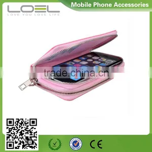Mobile Phone Leather Wallet With Two Metal Zipper thumbnail-1