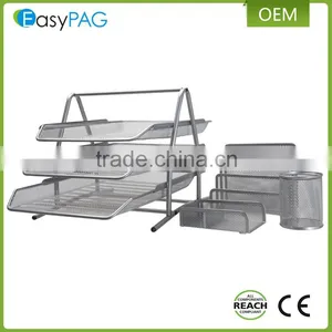 EasyPAG 4 in 1 Mesh Desk Organizer , 1 Document Letter Tray 1 Pencil Holder 1 Stick Note Holder 1 File Stacking Sorter , Sliver thumbnail-2