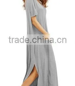 Women's Casual Loose Pocket Short Sleeve Split Long Maxi Dress thumbnail-4