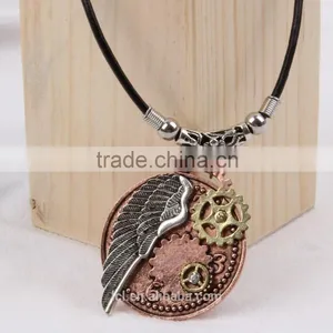 2015 Yiwu Fashion Imitation Jewelry Hot Sale Steampunk Gear Wings Pendant With Imitation Crystal Cameobig Statement Necklace thumbnail-1