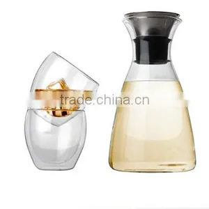Glass Water Carafe With Stainless Steel Lid, Glass Iced Tea Pitcher With Glass Set thumbnail-1