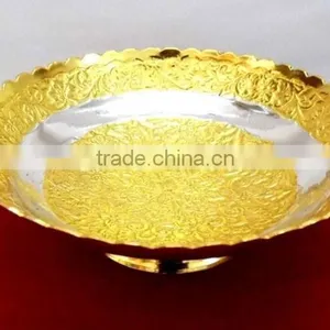New Design Made in India Promotional Gift, Corporate Gift Item Gold and Silver Plated Brass Bowl thumbnail-1