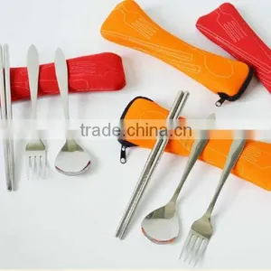 Stainless Steel Travel Cutlery Set With Spoon, Fork, Chopsticks, Bowls and Bag thumbnail-2