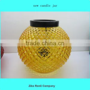Christmas Decor Ball Shape Flecked Orange Glass Ribbed Unique New Candle Jar thumbnail-1