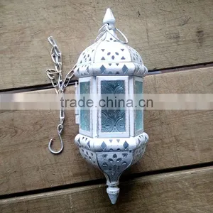Morocco Europe White Iron Candlestick Hanging Ornaments Holders Multi Color Glass Wedding Candle Holder Free Shipping thumbnail-4