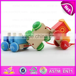 Colorful Wooden Pull Shape Block Train Toy for Kids,EN71 Top Sale Pull Line Toy Vehicle Wooden Toy Train OEM W05C025 thumbnail-4