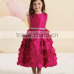 High Quality Satin Beaded Baby Gown Red Flower Girls Dresses thumbnail-2