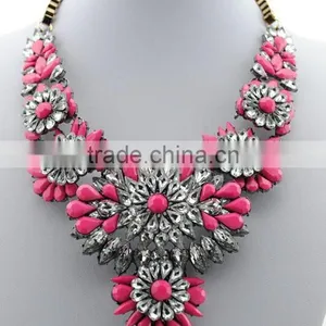 2016 Hot Sales Bulk Flower Resin Crystal Material Gold Chain Flower Pendant Shourouk Statement Necklace Semi Precious Jewellery thumbnail-2