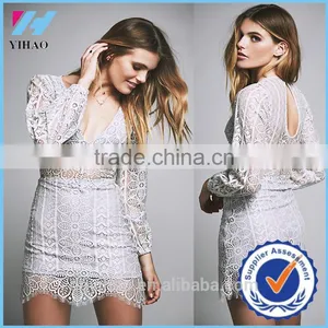 YIHAO2015 Fashion High Quality White Body-con Long Sleeve Design Party Lace Sexy Dress For Women China Supplier thumbnail-1