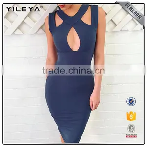2017summer Sexy Bandage Dress Slim Sleeveless Halter Club Pencil Dress for Lady thumbnail-1