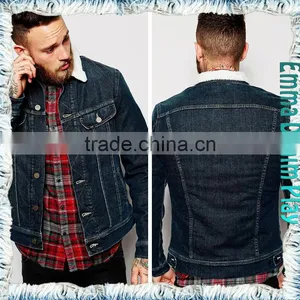 2016 Latest Model Mens Fashion Buttons Up Blue Fleece Lining Denim Jacket thumbnail-2