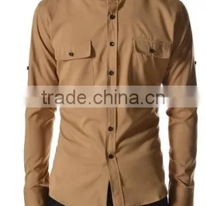 Men Casual Shirts Cotton Fabric Welcomed Men Chinese Collar Shirts thumbnail-3