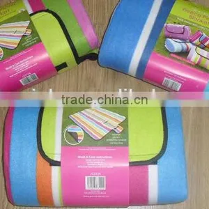 2014Xinbo Fleece Waterproof Backing Bright Striped Picnic Fold Away Outdoor Blanket thumbnail-1