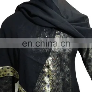 Saudi Arabia Designer Printed Satin Burkha With Golden Diamond Stone Work / Latest Islamic Clothing (dubai Abaya2017) thumbnail-5