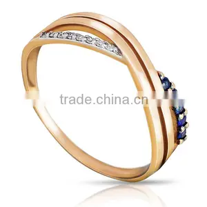 14K Rose Gold Ring With Diamonds and Sapphires thumbnail-1
