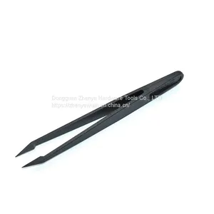Anti Static Tool Black Carbon Fiber Plastic Tweezers 933 Clip Pointed Flat Elbow Round Head Width Maintenance Special 93302 thumbnail-2