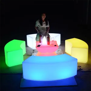 Modern Nightclub Disco Round LED Furniture Shinning Cocktail Bar Coffee Table Plastic Kitchen Counter Height Bar Tables Led Stool thumbnail-1