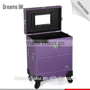 360 Degree Professional Rolling Wheels Trolley Makeup Case for Travel Cosmetic Display Case thumbnail-4