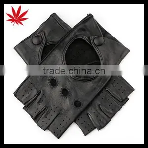 Ladies Black Leather Fingerless Gloves Driving thumbnail-1
