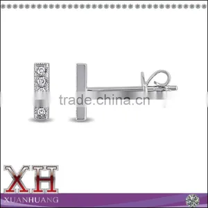 Hot Sale White Gold White Diamond Accent Bar Earrings Wholesale thumbnail-1