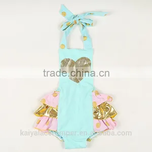Cute Pink Girls Gold Polka Dot Baby Clothes Bubble Bodysuit Baby Romper thumbnail-4