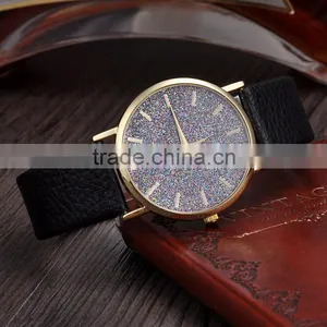 Shining Gold Case Watch Quartz Watch Women Leather Band Wrist Quartz thumbnail-3