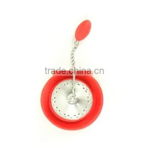 TD-072-Cute Loose Leaf Stainless Steel Tea Infuser With Silicone Drip Tray- Burgundy Red Color thumbnail-3