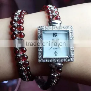Hot Fashion Europe and America Cai Bao Jewelry 925 Silver Inlaid Natural Garnet Watch Bracelet Jewelry thumbnail-2