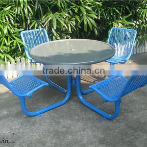 Metal Outdoor Picnic Table Chair Set With Umbrella Hole thumbnail-1