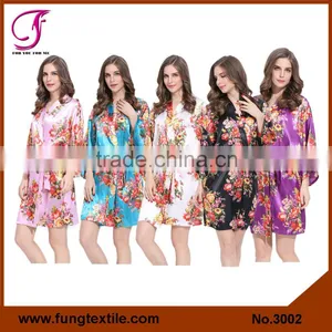 FUNG 3002 Women Satin Floral Kimono Robe thumbnail-1