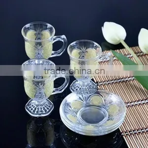 Small Round Decal Tea Glass Cup and Saucer Set thumbnail-1