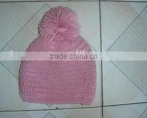 Girls Pink Crochet Winter Hat thumbnail-1