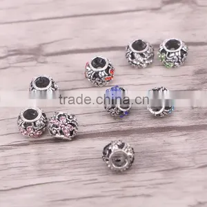Mixed Antique Silver Rhinestone Rondelle Beads Fit European Charm thumbnail-1