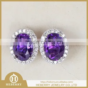 Purple Color Amethyst Gemstone Stud Earring Party Wearing thumbnail-4