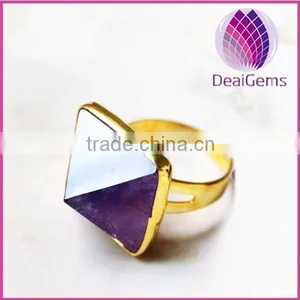 Hot Sale Natural Gemstone Pyramid Amethyst Druzy Ring thumbnail-1