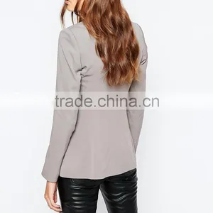 Fashion Autumn Coat Chiffon Single Breasted Smart Lady Silver Tailored Suits Blazer thumbnail-3