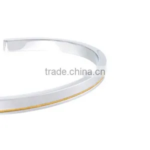 2016 Cheap Stainless Steel Bangle Jewelry Two Tone Grooved Cuff Bracelet for Men and Women thumbnail-3