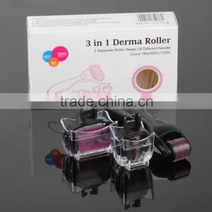 Beauty Supply 3 in 1 Derma Roller With 3 Separate Roller Heads 180 600 1200 Derma Roller for Eyes,Face, Body Dermaroller System thumbnail-1