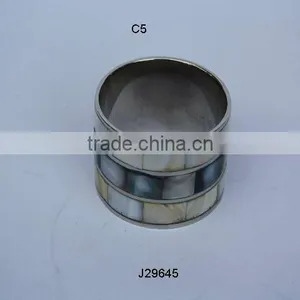 Two Shades Mother of Pearl Mosaic Brass Napkin Ring With Silver Plating thumbnail-1