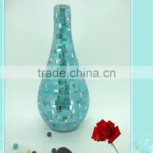 Hotel Decoration Blue Shimmering Mirrored Mosaic Fresh Art Deco Vase thumbnail-2