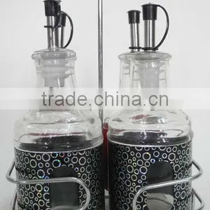 2016 Metal Coating Black Glass Oil and Vinegar Cruet Bottle Set thumbnail-1