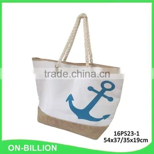 Large Printed Recyclable Canvas Tote Bag With Cotton Rope Handles thumbnail-1