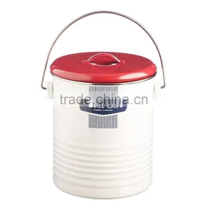 New Cream Power Coated Metal Compost Bin With Red Lid thumbnail-1